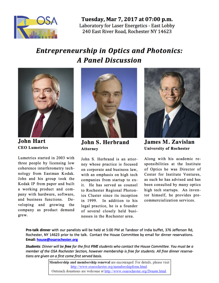 OSA Rochester Section / Entrepreneurship in Optics and Photonics A